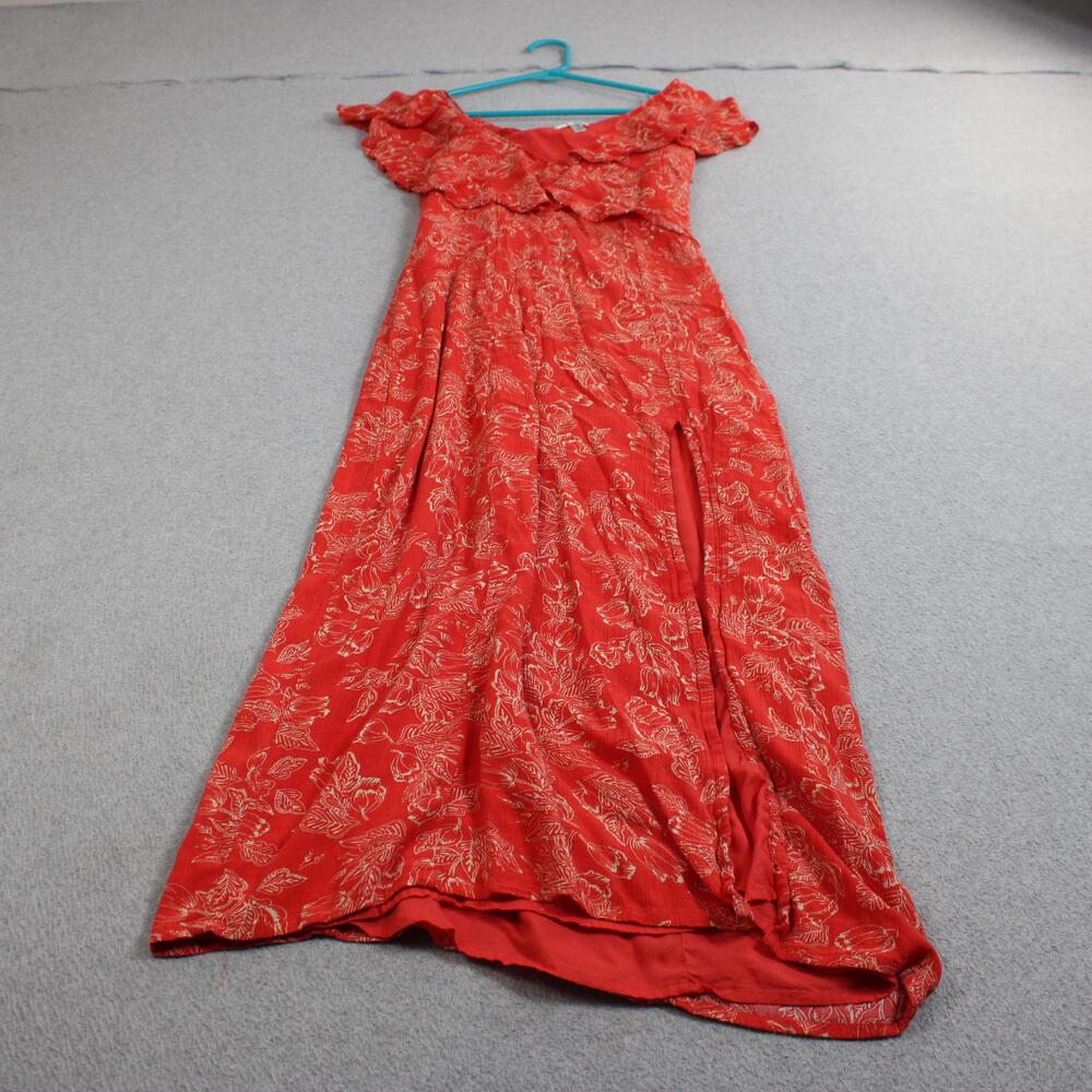 Amuse Society Dress Women Medium Orange Floral Off Shoulder Maxi Ruffle Boho